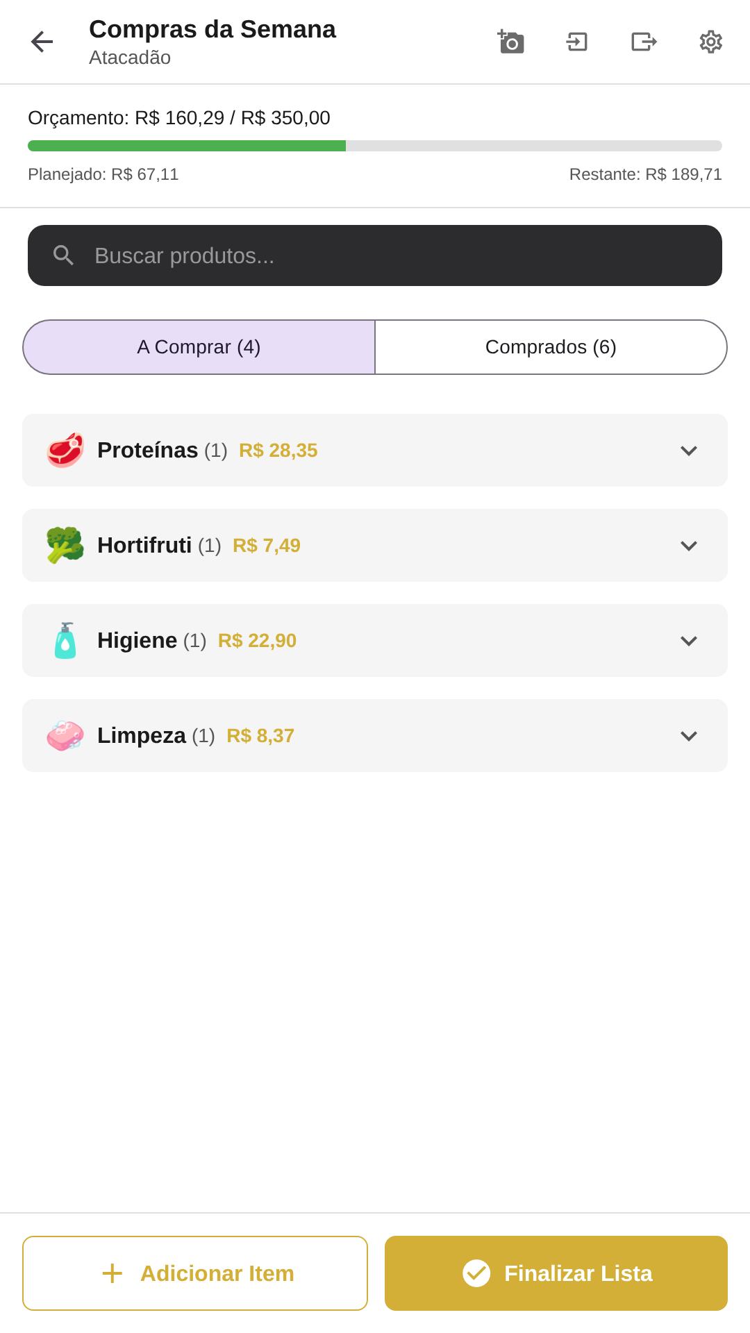 Lista de compras detalhada com itens e preços