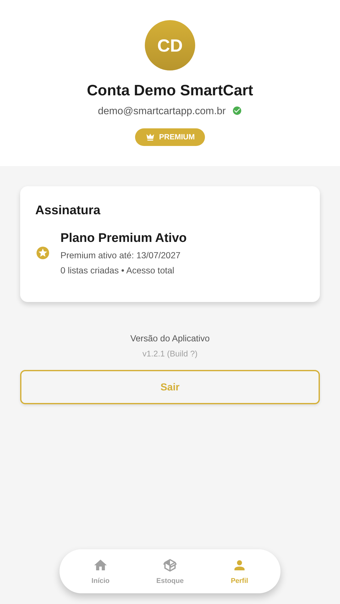 Perfil do usuário com opção Premium